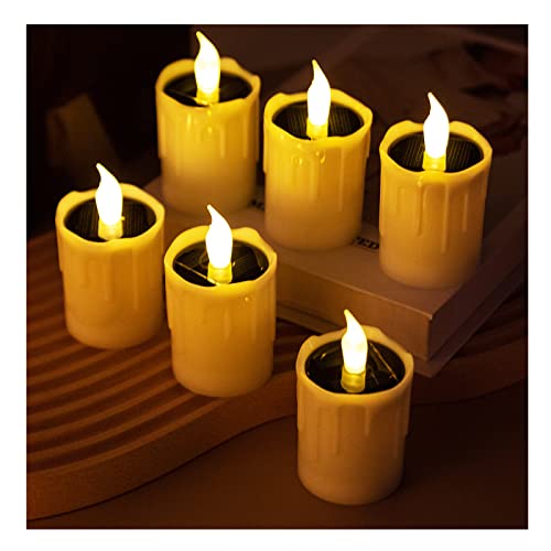 Solar Candle Lights ,Flameless Candle Lights,Solar Rechargeable Tea Wax lamp,6 flameless Candle Light, Suitable for Wedding, Valentine's Day, Halloween, Christmas, Garden Decoration, etc. (Yellow)