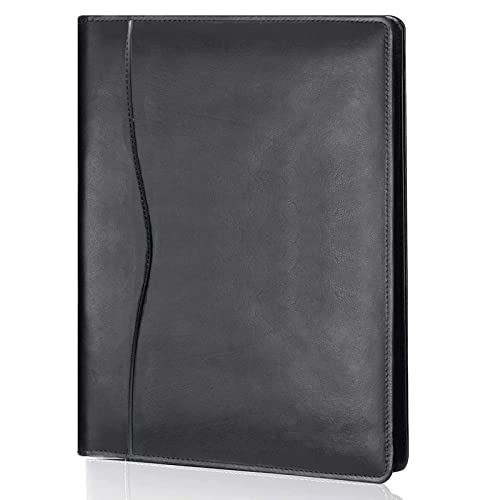 Leather Portfolio Folder Padfolio, Business Padfolio Organizer Document Planner Portfolio Binder Storage Pocket for Legal Pad Holder Paperwork Phone Men Women (Black)