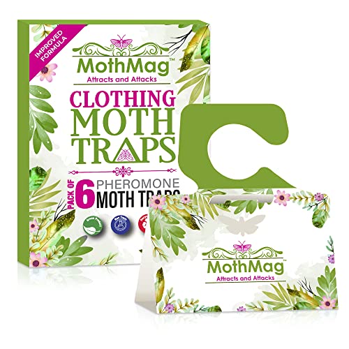 MothMag Moth Traps for Clothes, Closets, Fabrics, and Carpets, Clothing Moth Traps, Clothes Moth Traps, Closet Moth Traps, Moth Pheromone Traps, Extra-Strength Adhesive Glue Clothes Moth Trap, 6 Pack