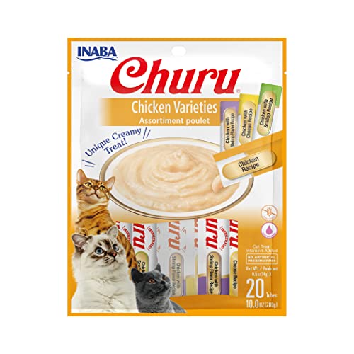 INABA Churu Chicken Lickable Creamy Pure Cat Treats 4 flavor Variety Pack 20 Tubes