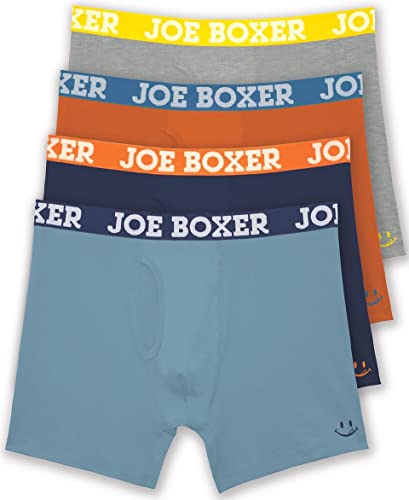 Joe Boxer Mens Boxer Briefs 4-Pack - Solid Cotton Stretch Boxer Briefs for Men Pack of 4 - Mens Underwear (Sky Blue, Medium)