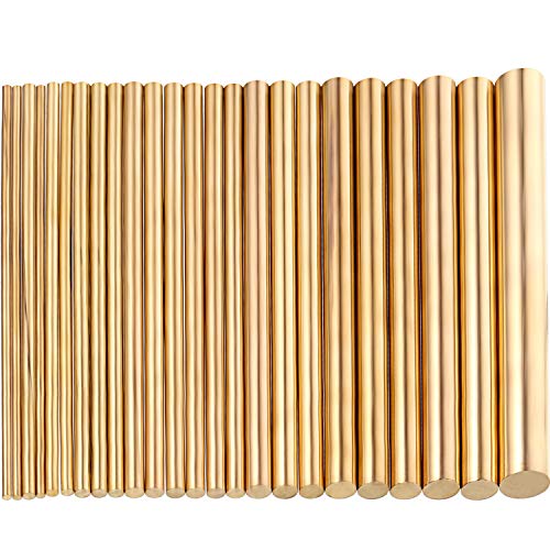 24 Pieces Brass Rods Round Solid Brass Stock Pin Assorted Diameter 1.5-8 mm for 100 mm Length Brass Rod for Drift Punches Various Shaft DIY Craft Model Plane Ship Cars Knife Handles