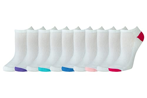Amazon Essentials Women's Cotton Lightly Cushioned No-Show Socks, 10 Pairs, White, 8-12