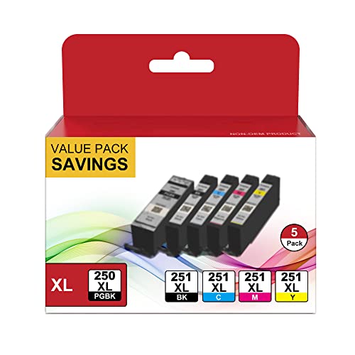 MX922 Ink Cartridges PGI-250XL CLI-251XL Replacement for Canon Ink 250 and 251 Cartridges Compatible with PIXMA IX6820 MX920 IP8720 MG5520 MG5420 MG7520 MG7120 MG6320 IP7220 Printer, 5 Pack