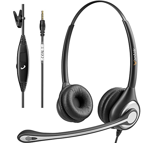 Wantek Cell Phone Headset with Microphone Noise Cancelling, Wired 3.5mm Computer Headphone for iPhone Samsung Android PC Laptop Tablet Skype Call Center Home Office, Ultra Comfort(F602J35)