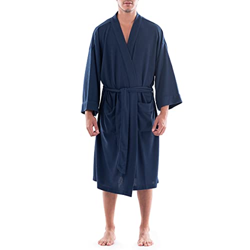 Fruit of the Loom Men's Waffle Kimono Robe, Navy, One Size