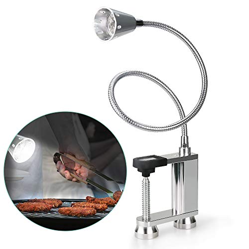 BBQ Grill Light 12 LED Super Bright, Jhua 24 inch Long Flexible Neck Attaches Clip On Outdoor Barbecue Lamp with Magnet, Screw Clamp for Barbecue Grilling, Table or Workbench - Battery Operated