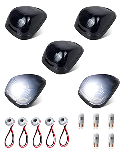 BIFTU 5Pcs LED Cab Lights Smoked Lens Roof Top Clearance Marker Lights with Sockets Bases White Bulbs Compatible with Ford F250 F350 F450 F550 Super Duty 1999-2007 & 2011-2016