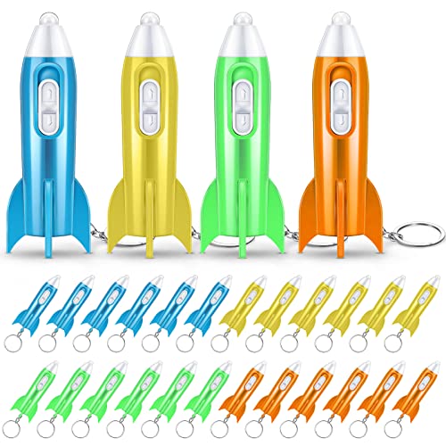 Hortsun Helicopter Mini Flashlight Keychain Outer Space Themed Party Favors Rocket LED Flashlight Helicopter Key Ring Astronaut Space Birthday Party Favors (24 Pcs)