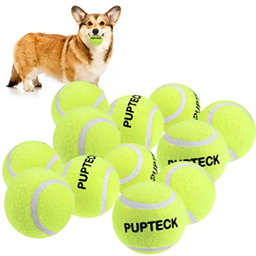 PUPTECK Tennis Balls for Dogs - 12 Pack 2.5" Pet Bouncy Ball Toys for Dog Fetch Exercise Training Playing