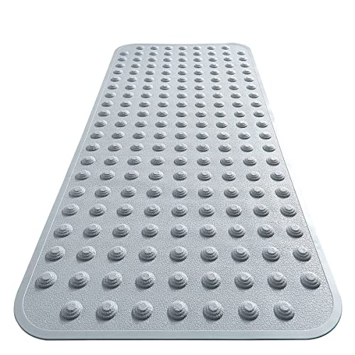 Yanzifly Bathtub Shower Mat Non Slip for Both Textured and Smooth Floor,Extra Long Large Soft Massage Bathroom Mat Silicone Safety Bath Tub Anti Slip Matt for Elderly Kids-18X40 Grey