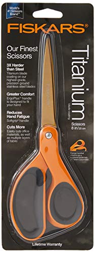 Fiskars Softgrip Titanium Scissors All Purpose - 8" - Straight Handle Scissors for Office, Arts, and Crafts - Orange