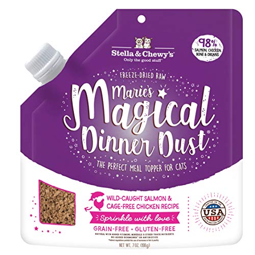 Stella & Chewys Freeze-Dried Raw Maries Magical Dinner Dust  Grain Free, Protein Rich Cat & Kitten Food Topper  Wild-Caught Salmon & Cage-Free Chicken Recipe  7 oz Bag