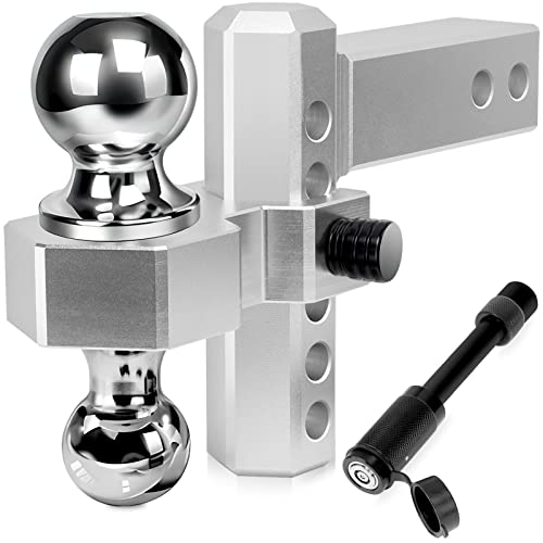 Octomo Adjustable Trailer Hitch, 6 Inch Drop Hitch Ball Mount for 2 Inch Receiver,12,500 LBS GTW, 2" and 2-5/16" Stainless Steel Tow Hitch Balls with Double Anti-Theft Pins Locks