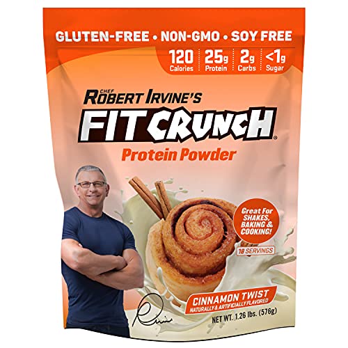 FITCRUNCH Tri-Blend Whey Protein, Keto Friendly, Low Calories, High Protein, Gluten Free, Soy Free (18 Servings, Cinnamon Twist)