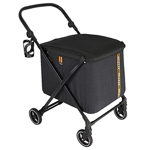 My Duque: Personal Shopping Cart - Foldable, Portable, Lightweight Cart with Rolling Front Swivel Wheels and Height Adjustable Slider, Foot Brake, Drink Holder