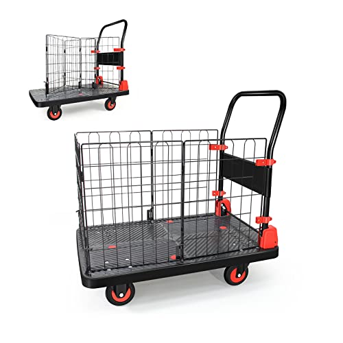 Uholan Platform Trucks Folding Hand Truck Cage Cart Carrying Weight 660lbs Portable Platform Cart Collapsible Dolly