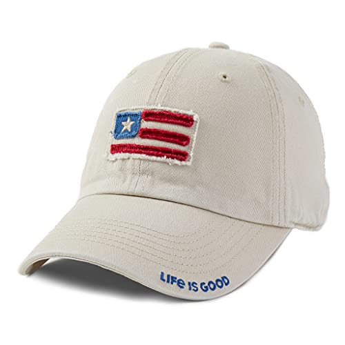 Life is Good Adult Chill Cap Baseball Hat for Men and Women, Cotton, Adjustable Back, American Flag Bone, One Size