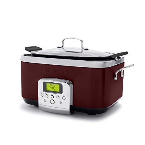 GreenPan Elite 8-in-1 Programmable 6 Quart Electric Slow Cooker, Dishwasher Safe Lid & Removable Crock, PFAS-Free Healthy Ceramic Nonstick Multi-Cooker, Sear,Saut/Brown,Steam Basket,Roast, Fig Purple