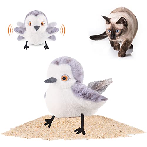 Potaroma Cat Toys Rechargeable Flapping Bird Sandpiper, Lifelike Chirp Tweet, Touch Activated Kitten Toy Interactive Cat Exercise Toys, Beating Wings Cat Kicker Catnip Toys 4.0" (Can't Fly)