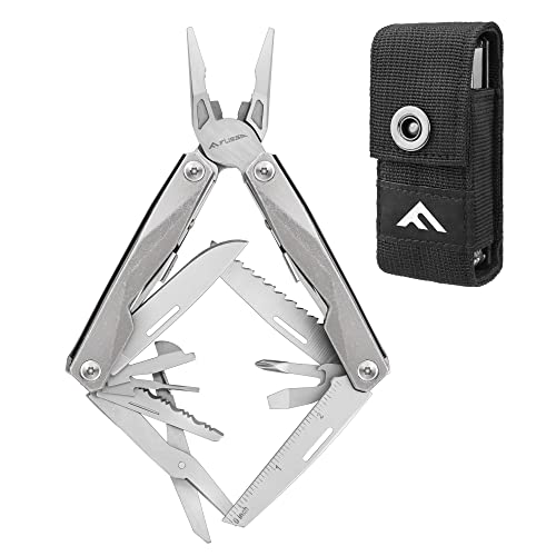 FLISSA Multitool, 16-IN-1 Multi Tool Pocket Knife with Screwdriver, Foldable & Portable Multitool Pliers with Safety Locking and Sheath, Perfect for Outdoor, Camping, Fishing, Survival and Hiking