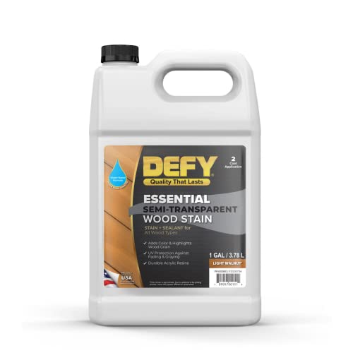 DEFY Essential Semi Transparent Exterior Deck Stain and Sealer - One Day Deck Stain & Fence Stain - 1 Gallon (Light Walnut)