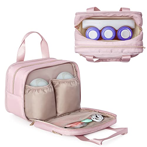 Fasrom Wearable Breast Pump Bag with Cooler Compatible with Elvie and Willow Hands-Free Pumps and Medela Pump in Style, Portable Pump Carrying Case for Working Moms, Pink (Bag Only, Patent Design)