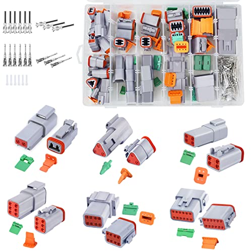 194 PCS Deutsch Connector Kit 2 Pairs,2 3 4 6 8 12 Pin Grey Waterproof Electrical Connector with Stamped Contacts and Seal Plugs for Truck, Off-Road Vehicles, Agriculture, Motorcycle Wiring.