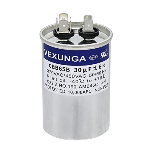 VEXUNGA 30uF 30 MFD 370VAC 440VAC 450VAC 50/60Hz CBB65 CBB65B C65R Run Start Capacitor for AC Unit Fan Motor Start or Pool Pump or Air Condenser Straight Cool