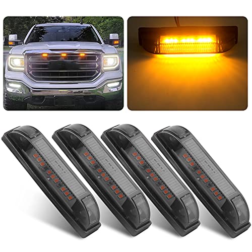 Smoked Amber LED Front Grille Marker Lights Kit, 4Pcs 4 Inch Amber Full LED Center Grille Running/Position Lights Sealed 9 LEDs Compatible With Tacoma/4Runner/ Tundra/Silverado Grill Marker Lights