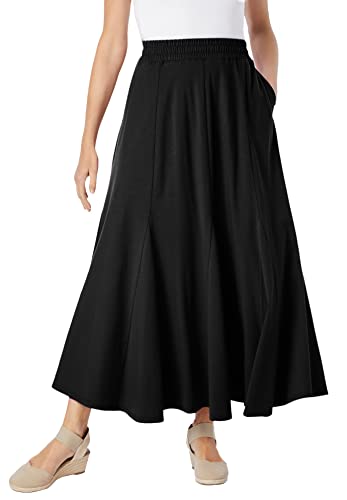 Woman Within Women's Plus Size Knit Panel Skirt Soft Knit Skirt - 2X, Black