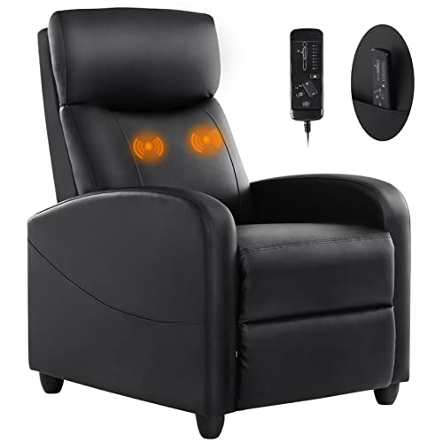 Recliner Chair for Living Room, PU Leather Massage Recliner Chair Winback Single Sofa Home Theater Chairs Adjustable Modern Reclining Chair with PU Leather Padded Seat Backrest for Adults (Black)