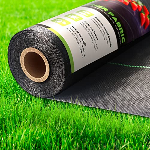 Garden Weed Barrier Landscape Fabric Heavy Duty, Woven Ground Cover Weed Barrier, Black Mulch for Landscaping Fabric, Weed Control Fabric Mat for Garden Beds, Landscaping, Driveway 2.6x100FT