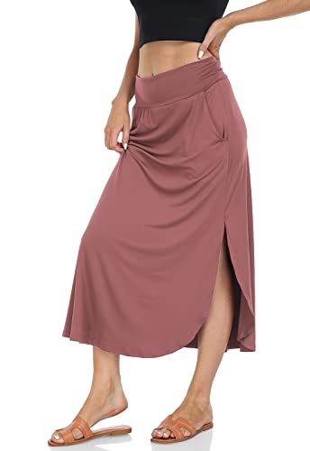 Carpetcom Women's Basic Double Split Maxi Long Skirt,Broomstick,Long Length,Casual Office,Party Beach Dusty Rose