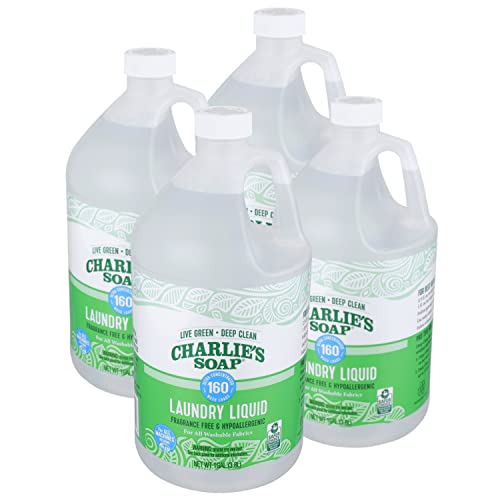 Charlies Soap Laundry Liquid (160 Loads, 4 Pack) Natural Deep Cleaning Hypoallergenic Laundry Detergent  Biodegradable Eco Friendly Sustainable Laundry Liquid