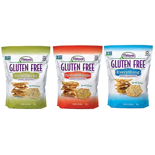 Miltons Gluten Free Baked Crackers, 3 Flavor Variety Bundle: Everything Flavor, Fire-Roasted Vegetable, and Olive Oil & Sea Salt, 4.5 Oz Each