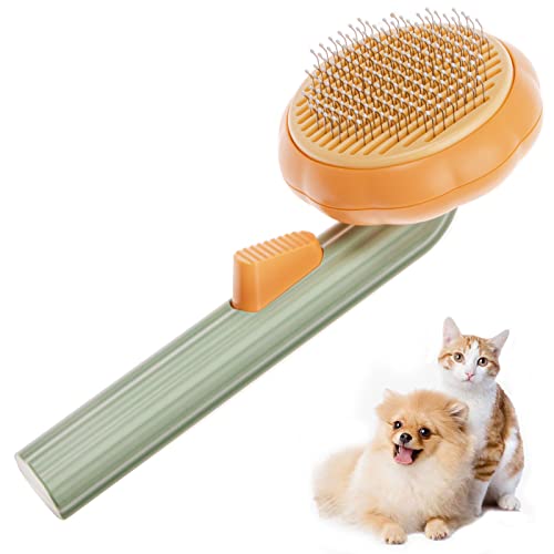 Pet Pumpkin Hair Brush, Cat Brush Self Cleaning Slicker Brush, Dog Brush for Shedding and Grooming, Pet Brush for Short and Long Haired Dogs Cats Rabbits, Removes Loose Undercoat & Tangled Hair