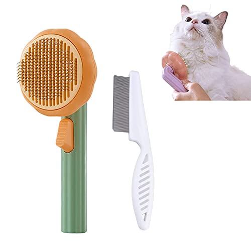 Pet Pumpkin Brush, Easy to Removes Loose Undercoat, Tangled Hair with Long Handle Comb (Green)