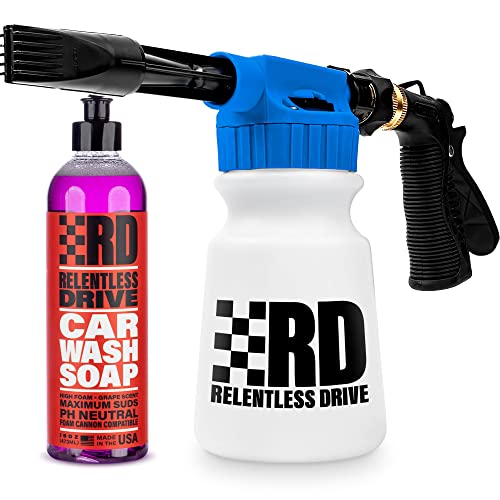 Car Wash Foam Gun w/ 16oz Soap - Foam Cannon Garden Hose - Foam Sprayer Exterior Care Products - Spray Foam Gun Car Wash Kit - Foam Blaster for Snow Foam - Car Accessories for Men