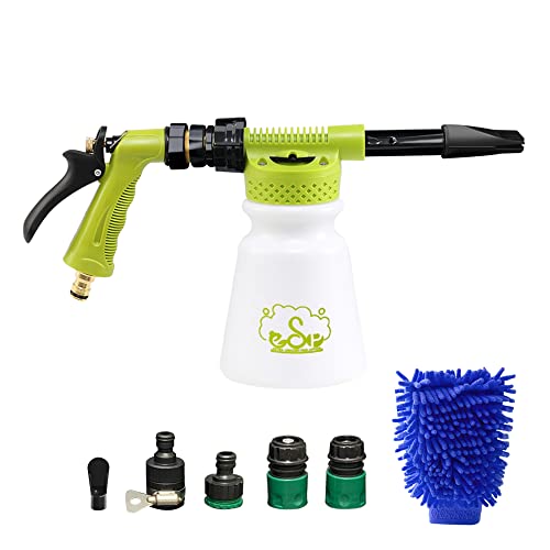 ESP Car Wash Foam Gun for Garden Hose Adjustable Hose Wash Sprayer Thick Filtration with Metal Handle Washing Mitts 6 Levels of Foam Concentration Snow Foam Blaster Quick Connector to Any Cleaning