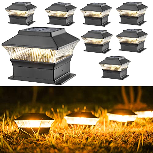 MOON-DE-AGE Solar Post Cap Lights, 4x4 4x6 6x6 Fence Post Light Solar Powered, 25 Lumens Deck Post Light Outdoor, 3000K Warm Light, IP65 Waterproof, Black - 8 Pack