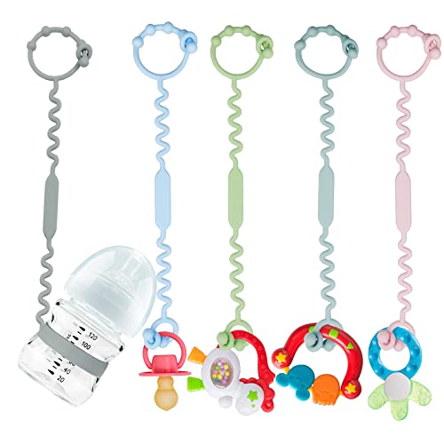 Toy Safety Straps for Baby - 5 Pack Silicone Adjustable Stroller Straps, Pacifier Holder, Baby Teether Toys and Sippy Cup Holder Straps for Strollers, High Chair, Car Seat - BPA Free, Multi Colors