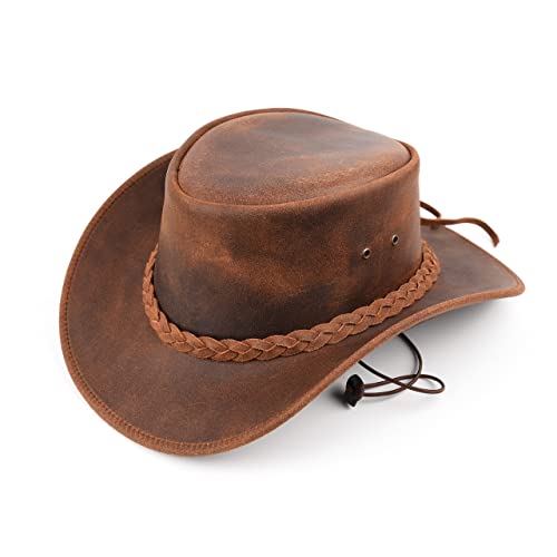 BenzHawk Western Leather Cowboy Hat | Western Outback Style Hats | Men's Brown Cowboy Hat