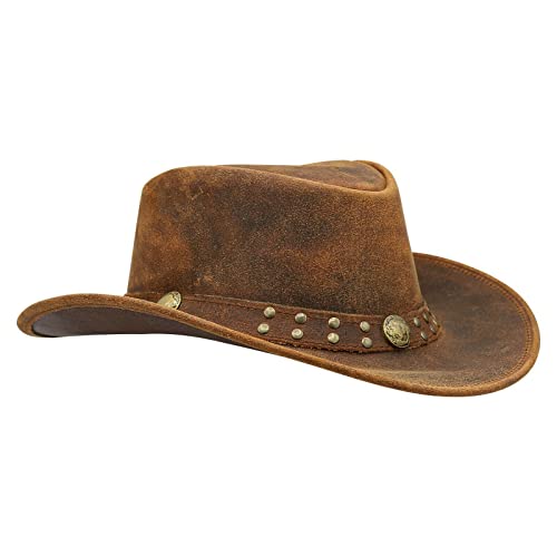 SideWinder Australian Cowboy Leather hat Unisex Adult for Men and Women Shapeable Outback Western Style Wide Brim