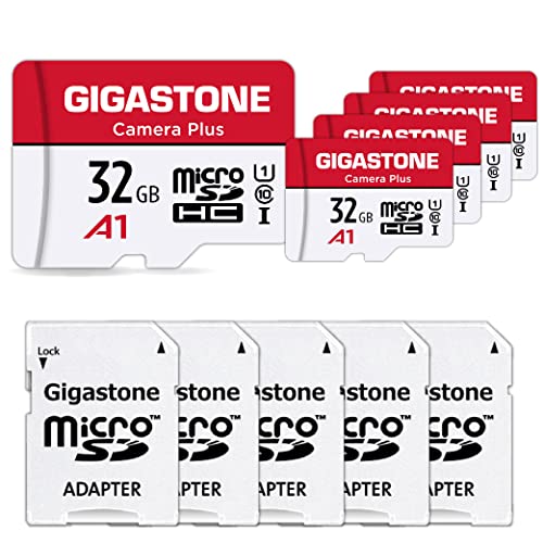 [Gigastone] Micro SD Card 32GB 5-Pack, Camera Plus, MicroSDHC Memory Card for Video Camera, Wyze Cam, Security Camera, Roku, Full HD Video Recording, UHS-I U1 A1 Class 10, up to 90MB/s, with Adapter