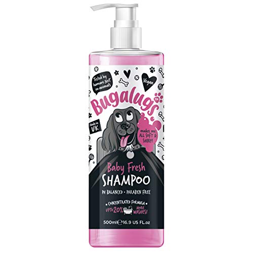 BUGALUGS Baby Fresh Dog Shampoo Dog Grooming Shampoo for Smelly Dogs with Baby Powder Scent (16.9 FL Oz, 1 Pack)
