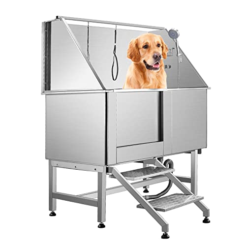 TELAM Dog Washing Station 50'' Stainless Steel Pet Grooming Tub for Large Dogs Over-Size Professional Dog Grooming Bathtub Station Wash Shower Sink Pet Grooming Bathtub Station