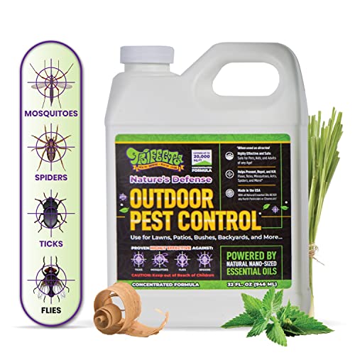 Natural Outdoor Pest Control Spray -Trifecta Nature's Defense: Insect Killer, Mosquito Killer, Spider Killer, Use For Lawns, Patios, Backyard Bug Repellent, Nano-Sized Essential Oils, Safe For People, Planet, Pets (Best Value Concentrate - 32oz)