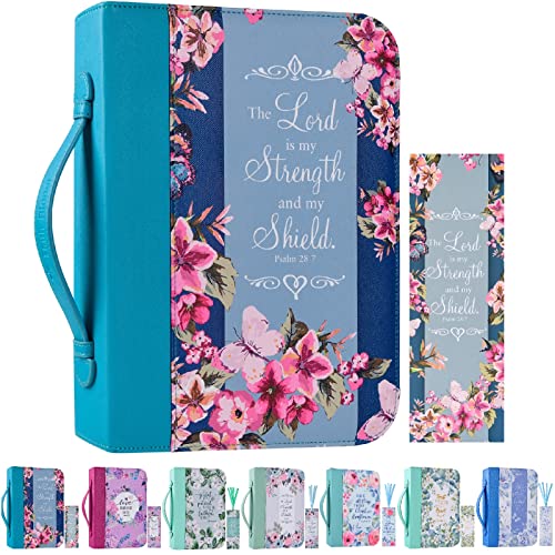 Bible Cover Case for Women with a Matched Bookmark Floral PU Leather Bible Cover Bag with Pockets and Zipper for Standard and Large Size Study Bible 10.8"x7.8"x2"