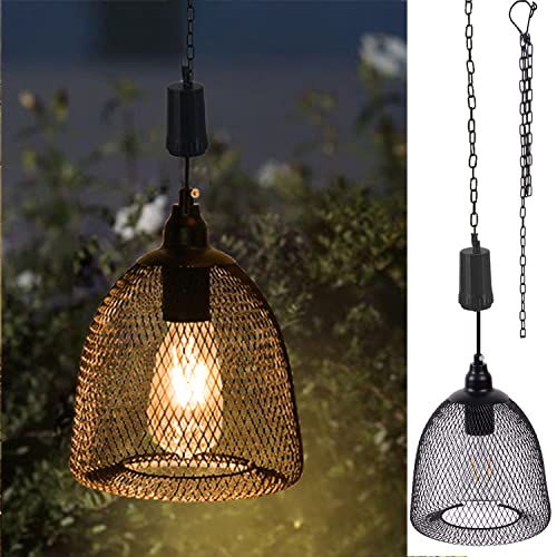 Battery Operated Hanging Light with 6 Hours Timer, Outdoor Indoor Decorative Lantern Chandelier Pendent Haning Metal Black Hanging Lamp for Patio Bar Yard Garden Porch Home